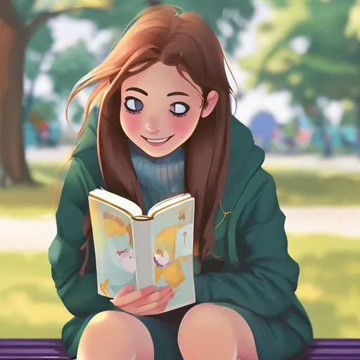 Prompt: A girl who is reading a book and drinking coffee on a park bench and her face is not known
