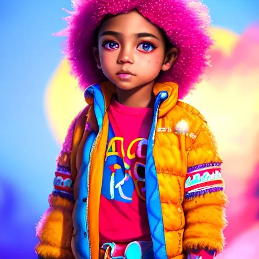 Prompt: a full body colorful kid, photorealistic eyes, ornate, dynamic, particulate, intricate, elegant, highly detailed,  airbrush, acrylic on paper, volumetric lighting, rugged texture, occlusion, smooth, sharp focus, 128K UHD octane render, w more detail, ultra realistic, insane detail, cinematic, Curvaceous Light bending, fuzzy, Extremely detailed high quality, breathtaking, Award winning, highly detailed, wide-angle lens, hyper realistic, Glowing.