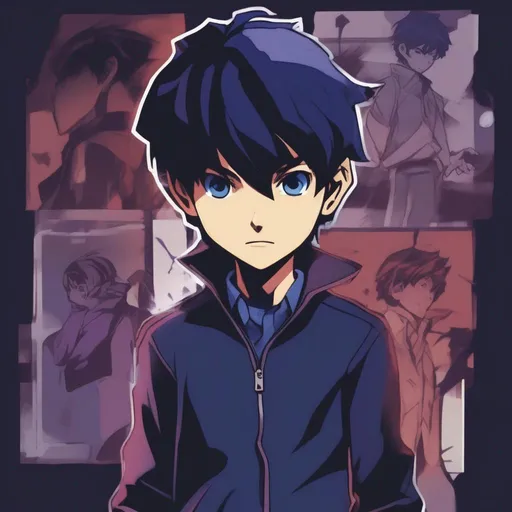 Prompt: an illustration of a schoolboy in the art style of shin megami tensei 3: nocturne