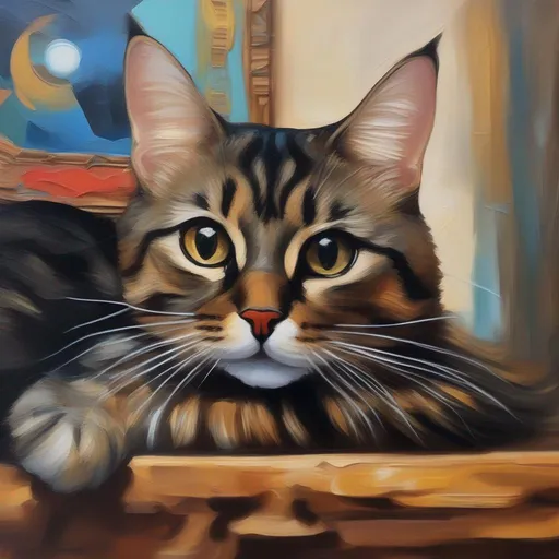 Prompt: Oil painting creative brown tabby cat weirdcore