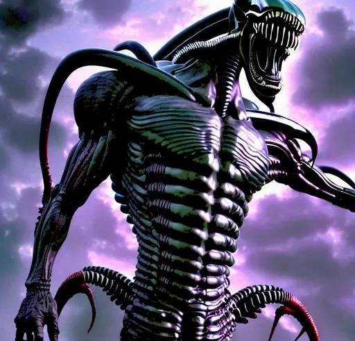 Prompt: A god xenomorph that rules every mankind
