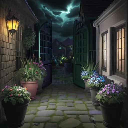 a nighttime picture of a dark garden in england with