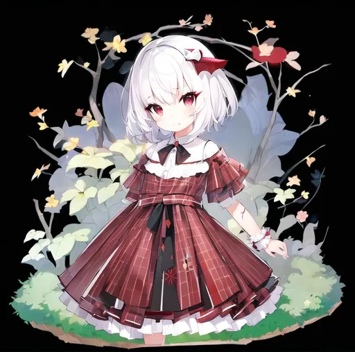 Prompt: pixiv, a 4 year old girl, white hair, short hair, deep red eyes, detailed face, waist-up shot, HDRI, masterpiece, smooth, sharp focus, illustration, tattoo_black_horizontal_lines_on_cheeks, emo, pupiles, happy, casual cloths