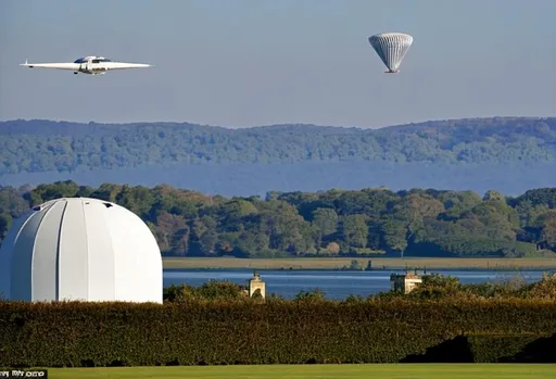 Prompt: the aerostat hovered over Lord Cranshaw's beautiful country home