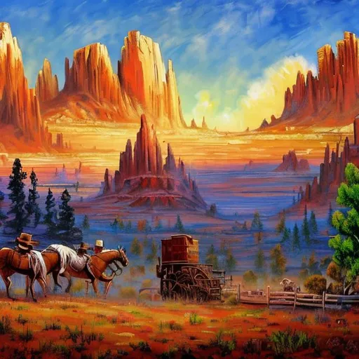 Prompt: painting of the wild west by bob ross