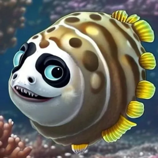 Prompt: Panda puffer fish fusion 