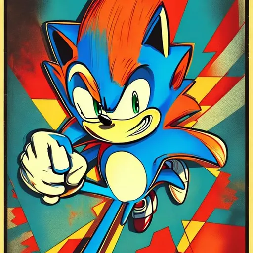 Prompt: Retro comic style artwork, sonic the hedgehog, comic book cover, symmetrical, 