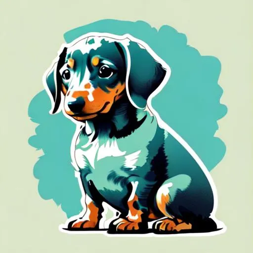 Prompt: Die-cut sticker, Cute kawaii {Dachshund puppy}  sticker, white background, illustration minimalism, vector, pastel water colors