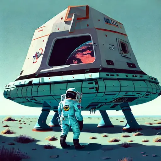 Prompt: Simon Stålenhag, astronaut coming out of crashed spaceship, high resolution
