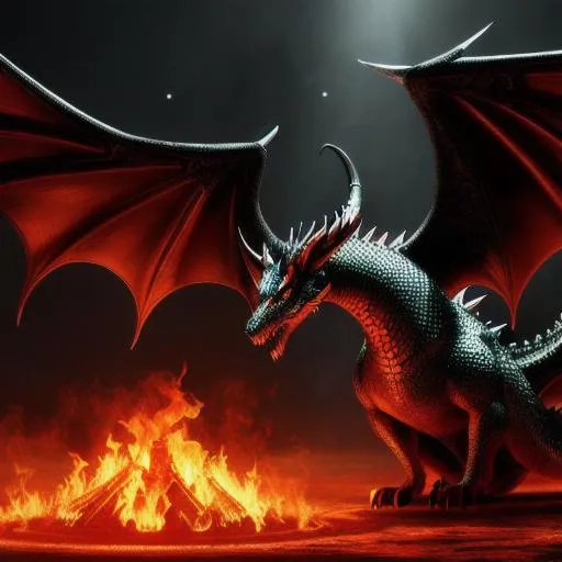 Prompt: Lucifer in the hell with a dragon