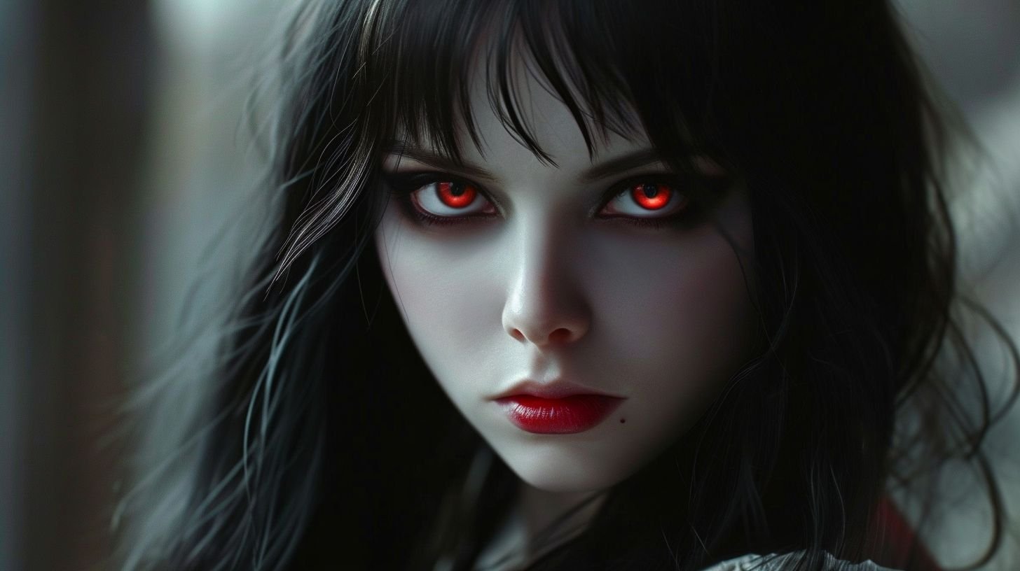 Prompt: real life cartoon looking vampire girl