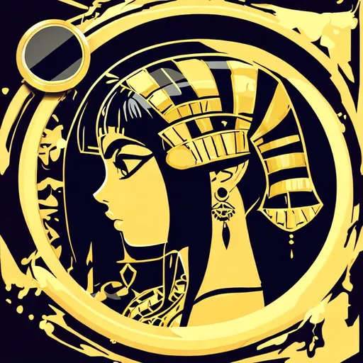 Prompt: 2d vectoral logo , cleopatra side profile , hand mirror on her hand, splash art