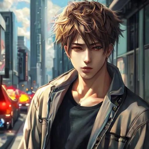 Prompt: realistic painted still life beautiful men, blezer, bisnis, city, cool, anime, full