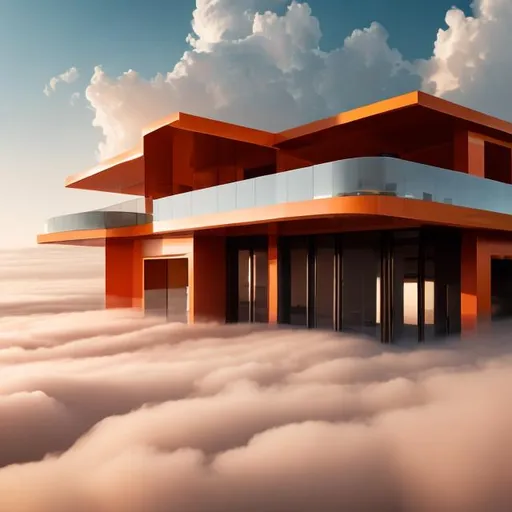 Prompt: orange luxury architecture on clouds
