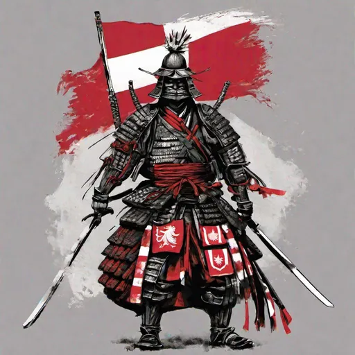 Prompt: Poland Samurai , with Poland Flag
