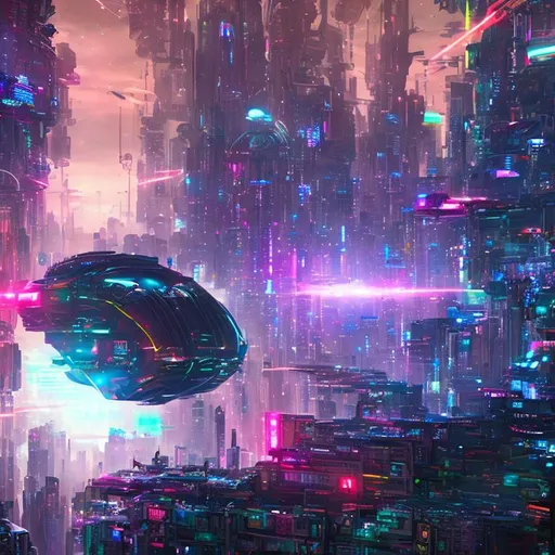 Prompt: a space ship hovering over cyberpunk city, neon colors, uhd, realistic, 64k, 8k, 6k, 4k, photorrealistic masterpiece