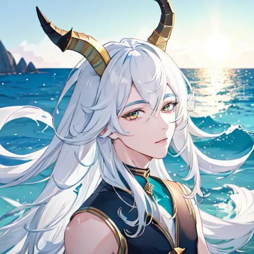 Prompt: Capricorn The Sea-Goat zodiac as a male human, 8k, UHD,  highly detailed, close up