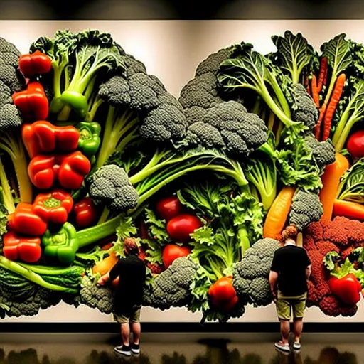 Prompt: cgi, love made of vegetables in Indianapolis art museum, hyper detailed, epic composition