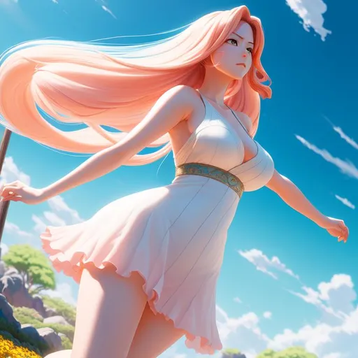 Prompt: Digital style painting, Rangiku Matsumoto, style of Pixar, Fragonard, highly-detailed, cinematic, washed out palette, soft pastel color palette, sunny day, translucent, long hair, arms visible, light shafts, action, legs visinble, perfect composition, hyperrealistic, super detailed, 8k, high quality, sharp focus, intricate details, highly detailed, dynamic lighting, detailed and intricate environment, highest quality