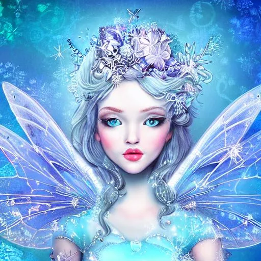 fairy goddess .beautiful icy blue background, reali... | OpenArt