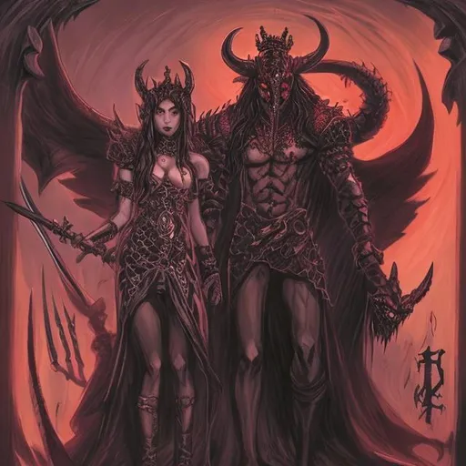 Prompt: demon queen and king asmodeus