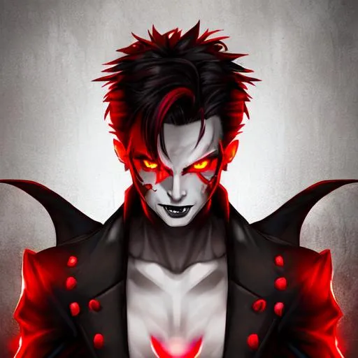 Prompt: Male vampire with bright red, glowing eyes