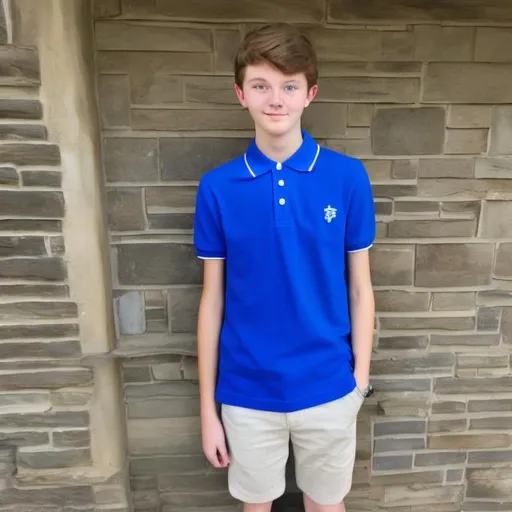 Prompt: 16 year old boy in a royal blue polo