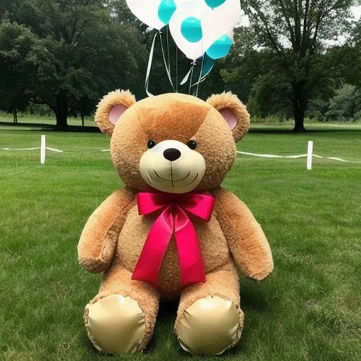 Prompt: Teddy bear holding a balloon