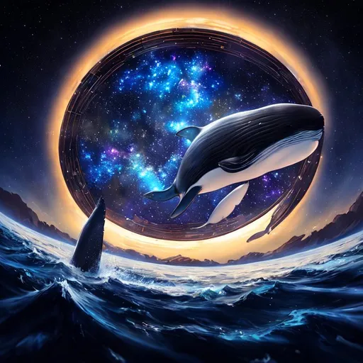 Prompt: An epic fantastic realism comic book style painting of the most beautiful spinning WHALES , launched across the dark and starry night sky,  fisheye, unreal 5, DAZ, hyperrealistic, octane render, dynamic lighting,FUNNY