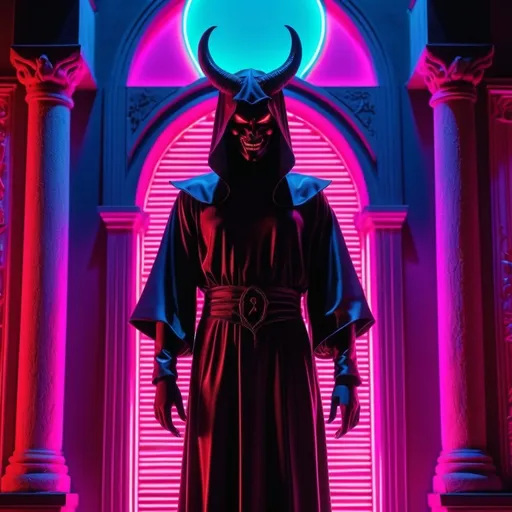 Prompt: demon, hell, demonic, gothic, vaporwave, retro, neon, aesthetic, liminal, high quality, high definition, beautiful, dramatic lighting