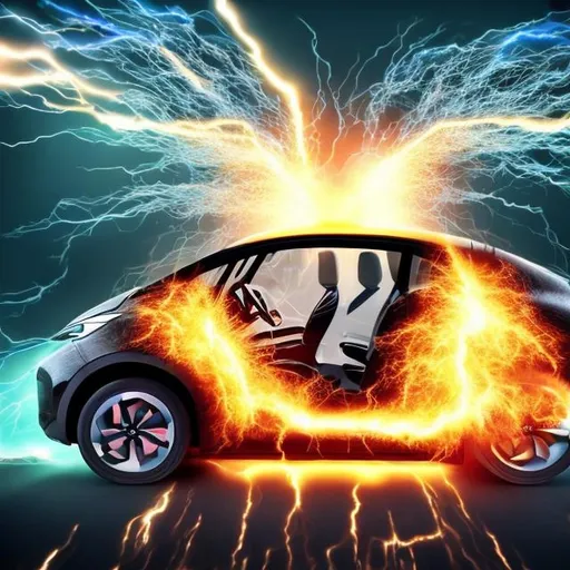 Prompt: propaganda about electric car. exploding car
