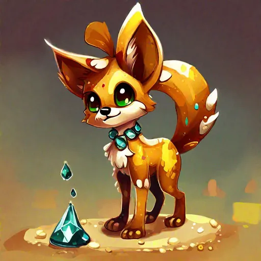 Prompt: (in dripping art style) Desperado, Cute little thing, isn't it? 'Course, what I care about is that a Ringtail, properly trained, can get into places no one else can, and carry out small items in their cheek pouches. Lost goods, as it were, or misplaced valuables. Right?, dripping gemstones, Masterpiece, Best Quality 