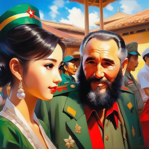 Prompt: Fidel Castro meets anime girls, anime style, extremely detailed painting by Greg Rutkowski and by Henry Justice Ford and by Steve Henderson 