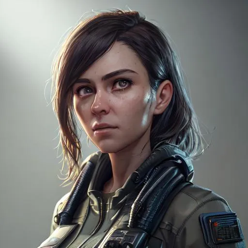 Prompt: An ultra realistic waist up portrait of tough looking software engineer in the 2052, long shot super detailed lifelike illustration, action-adventure outfit soft focus, clean art, professional, old style photo, CGI winning award, UHD, HDR, 8K, RPG, UHD render, HDR render, 3D render cinema 4D