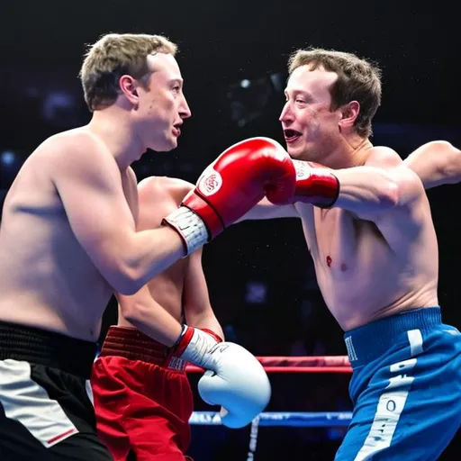 Prompt: Elon Musk fight with Mark Zuckerberg in a boxing ring