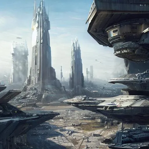 Prompt: Image of a city that would belong in star wars