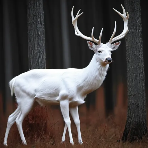 Prompt: make me a albino
 deer that has gigantic  antlers in rut