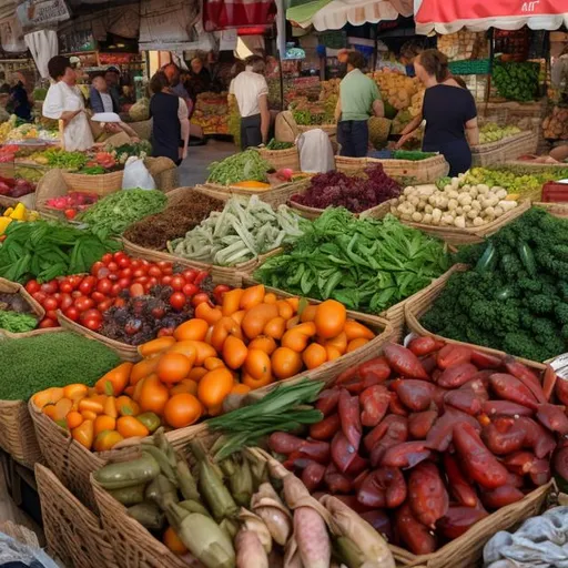 Prompt: Mediterranean vegetables and herbs market, photorealistic painting, highly detailed, 8K, vibrant colors