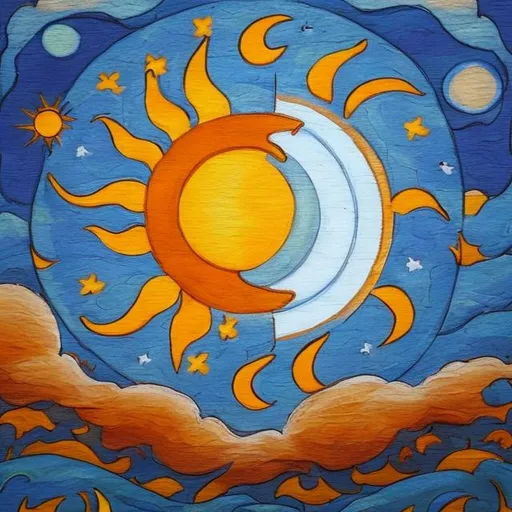Prompt: moon and sun beside 