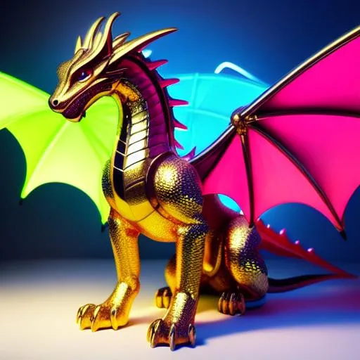 Prompt: Full body for a four-legged quadrupedal dragon statue, with bright neon highlights, very glossy and shiny, reflective, perfect composition, hyperrealistic, super detailed, 8k, high quality, trending art, trending on artstation, sharp focus, studio photo, intricate details, highly detailed, Trending on Artstation, Cozy wallpaper, Pastel colors, soft lighting