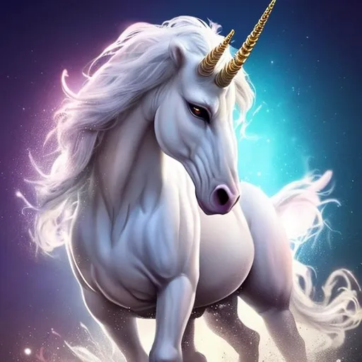 Prompt: create an image of a white and mighty looking unicorn. This unicorn looks a bit like Atreyu from the Neverending Story.