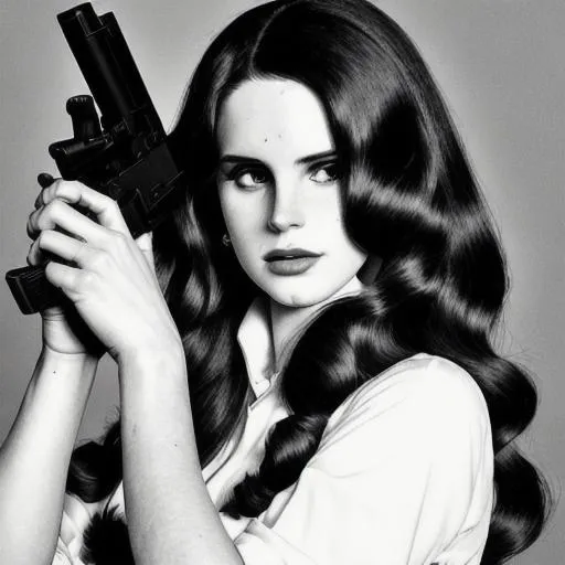 Prompt: lana del rey holding a gun