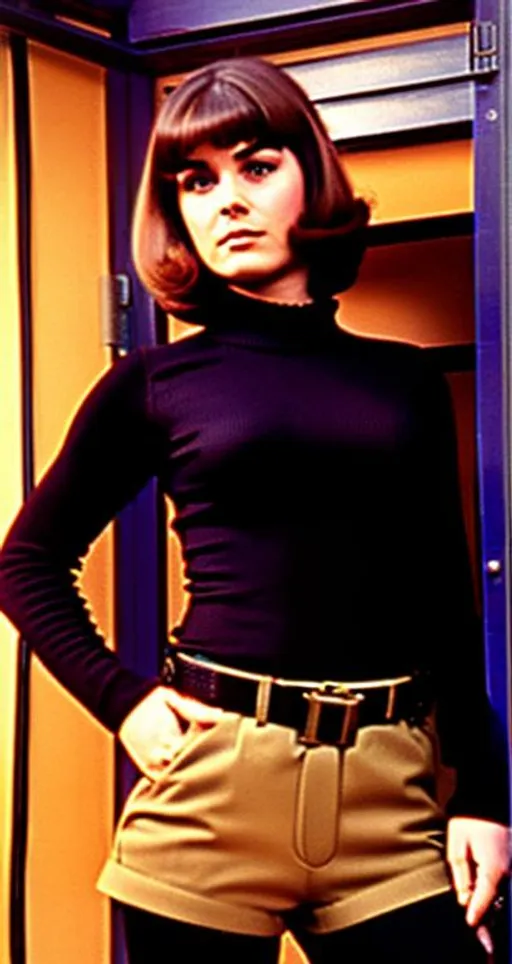 Prompt: Full body photo of  60's eurospy film operative women, beautiful face, highly detailed face, 60's short hair cut, 60's tight fitting evil organistion spy film uniform, military belt, military beret, 60's spy secret hideout control room, accurate anatomy, photorealistic professional lighting, highly detailed photo, large plan, 164k, UHD, HDR. Strong jawline, accurate anatomy, strategic lighting. Cinematic experience