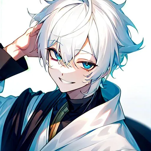 Prompt: Male (short pure white hair) 8k, UHD, smiling, happy
