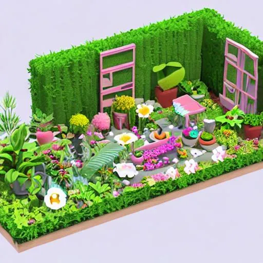 Prompt: Tiny cute isometric {garden} in a cutaway box, maximalist, soft smooth lighting, soft colors, 100mm lens, 3d blender render