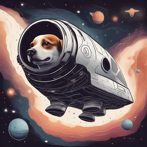 Prompt: A dog shaped space ship flying through the cosmos