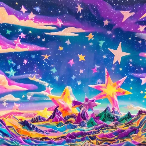 Prompt: Shooting star diorama in the style of Lisa frank 