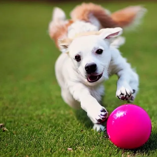 Prompt: dog playing with ball