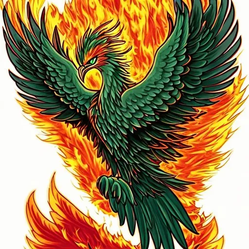 Prompt: A cartoon of a phoenix rising from flames with a palm leaf in its mouth