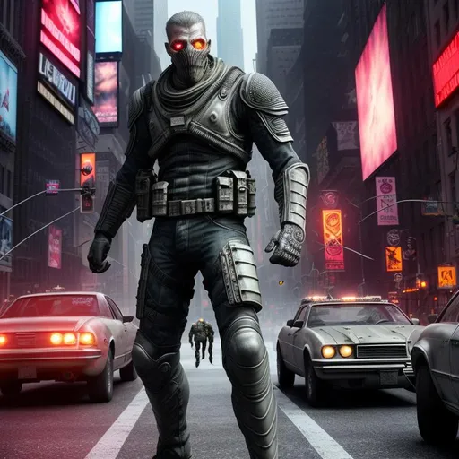 Prompt: super detailed lifelike photograph, full length body shot, intricately detailed, hyper realistic, beautiful highly detailed face, character design high octane, octane render, DSLR super resolution, dramatic lighting, at night in New York City post apocalypse, poop emoji as a mercenary